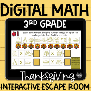 Preview of 3rd Grade Digital Math Escape Room Breakout Thanksgiving | Distance Learning