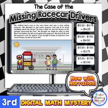 Preview of 3rd Grade Digital Math Mystery Missing Race Car Drivers for Distance Learning