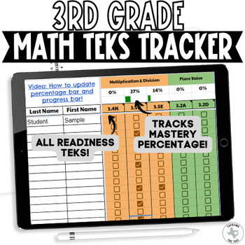 Preview of 3rd Grade Digital Math TEKS Data Tracker: Progress Monitor Student Checklist