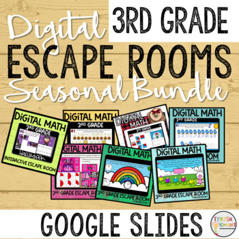 Preview of 3rd Grade Digital Seasonal Math Escape Room Games PowerPoint and Google Slides