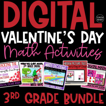 Preview of 3rd Grade Digital Valentine's Day Math Activities & Centers | Distance Learning