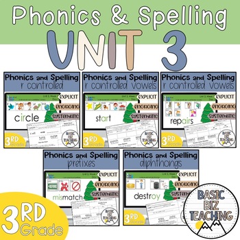 3rd Grade Digital and Print Phonics and Spelling Lessons Unit 3 BUNDLE