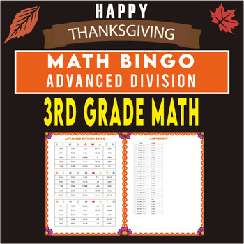 Preview of 3rd Grade Division Bingo Games - Thanksgiving Advanced Division Bingo Math