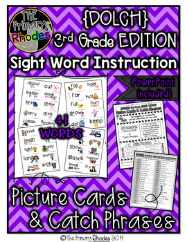 Preview of 3rd Grade Dolch Sight Word Picture Cards and Catch Phrases {WORD WALL CARDS}