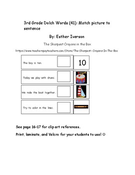 Preview of 3rd Grade Dolch Words: Match Picture to Sentence