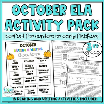 Preview of 3rd Grade ELA Spiral Review - October ELA Choice Board and Activity Packet