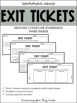 Preview of 3rd Grade ELA Common Core Reading Literature Exit Tickets (ALL Lit. Standards)