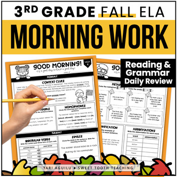 Preview of 3rd Grade ELA Daily Review Morning Work | Fall Reading & Grammar Activities