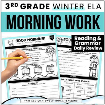 Preview of 3rd Grade ELA Daily Review Morning Work | Winter Reading & Grammar Activities