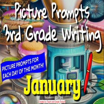 Preview of 3rd Grade ELA Daily Writing Prompts Pictures Activities Winter Bundle