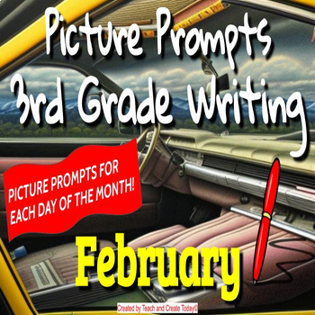 Preview of 3rd Grade ELA Daily Writing Prompts Pictures Activity for February Winter