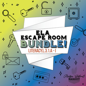 Preview of BUNDLE NO PREP 3rd Grade ELA Escape Rooms - L.3.1 - Digital English Activity