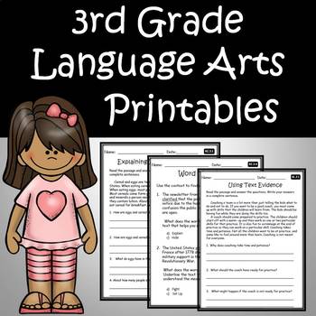 Preview of 3rd Grade ELA Language Arts Printables & Assessments Test Prep End Year Review 