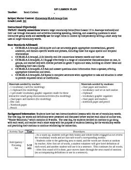 3rd Grade Ela Lesson Plan Journeys Text Yonder Mountain Vocabulary