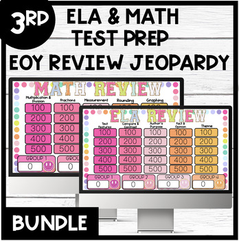 Preview of 3rd Grade ELA & Math Test Prep EOY Review | Jeopardy Game NO PREP | BUNDLE