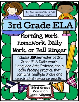 Preview of 3rd Grade ELA Morning Work, Homework, Daily Work for 2nd Semester Language/Read