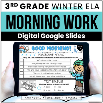 Preview of 3rd Grade ELA Morning Work Slides | Winter Daily Review Activities | DIGITAL