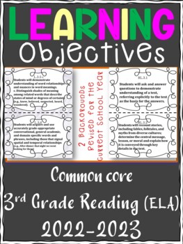 Preview of 3rd Grade ELA Reading Writing COMMON CORE Learning Objective Cards | Color & B&W