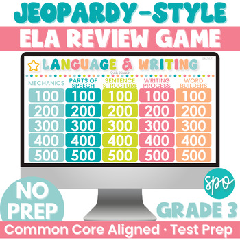 Preview of 3rd Grade ELA Review Jeopardy Game | Language & Writing | ELA Test Prep