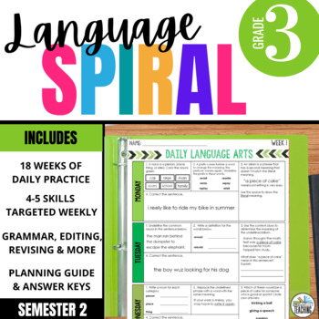 Preview of 3rd Grade ELA Spiral Review: Grammar Morning Work Daily Language Warm Up 2 PRINT