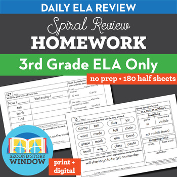 Preview of 3rd Grade ELA Spiral Review Homework, Fast Finishers, Exit Tickets, Practice