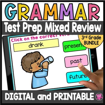 Preview of 3rd Grade ELA Grammar Test Prep DIGITAL and PRINTABLE Mixed Review Bundle
