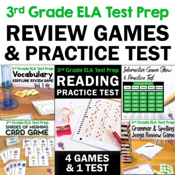 Preview of 3rd Grade ELA Test Prep Bundle 4 Games & Reading Practice Test FAST Test Review