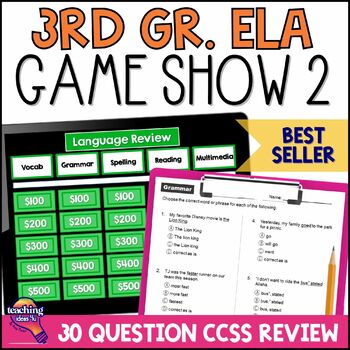 Preview of 3rd Grade ELA Test Prep Game Show & Practice Review Test 2 Grammar Reading+