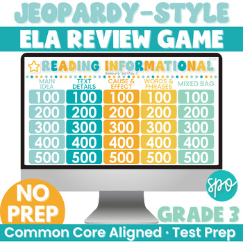 Preview of 3rd Grade ELA Review Jeopardy Game | Reading Informational Texts | ELA Test Prep