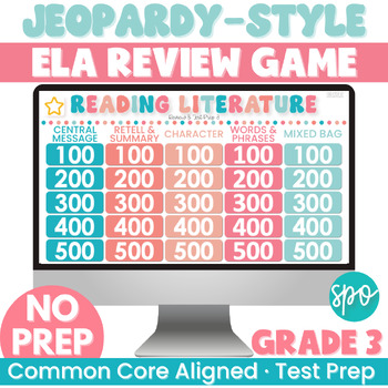 Preview of 3rd Grade ELA Test Prep JeopardyReview Game | Reading Literature | NO PREP