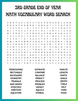 Preview of 3rd Grade- END OF THE YEAR- MATH VOCABULARY WORD SEARCH