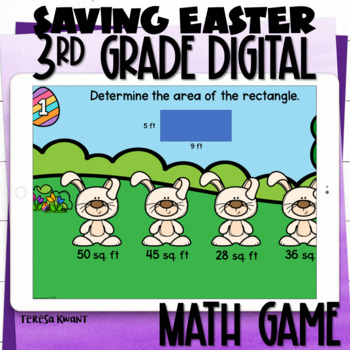 Preview of 3rd Grade Easter Math Digital Game Area and Perimeter Review Center Activity