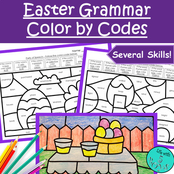Preview of 3rd Grade Easter Grammar & Parts of Speech Review Color by Code Activities