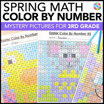 Preview of Spring Color by Number Math Worksheets April Morning Work Fun Packet 3rd Grade
