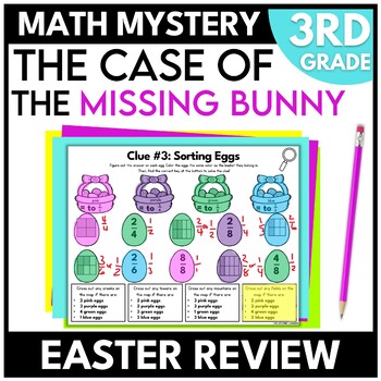 Preview of 3rd Grade Easter Math Mystery | Bunny Math Review Worksheets Escape Room