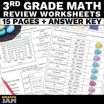 Preview of 3rd Grade Easter Math Review Packet of Easter Math Activities for Third Grade