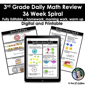 Preview of 3rd Grade Editable Spiral Review- Year Long Daily Math Reviews- Digital & Print