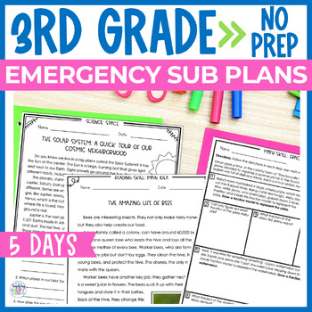 Preview of 3rd Grade Emergency Substitute Plans - NO PREP Sub Plans Third Grade