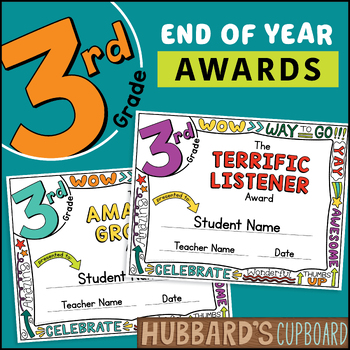 Preview of Editable Auto-Fill 3rd Grade End of Year Award Certificates - Classroom Student