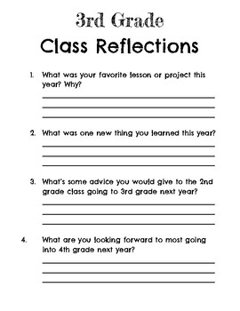 Preview of 3rd Grade; End of Year Class Reflections Worksheet (Distance Learning Friendly)