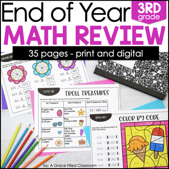 Preview of 3rd Grade End of Year Math Review 3rd Grade Summer Review Packet Math Games
