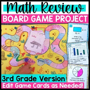 Preview of 3rd Grade End of Year Math Review Board Game Project  | EDITABLE!