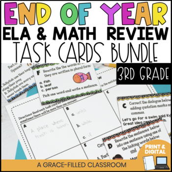 Preview of 3rd Grade End of Year Math and ELA Task Cards Bundle