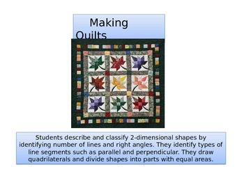 Preview of 3rd Grade End of Year task 2015 version" Making Quilts"