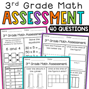 Preview of 3rd Grade End of the Year Math Assessment Great for Test Prep Review