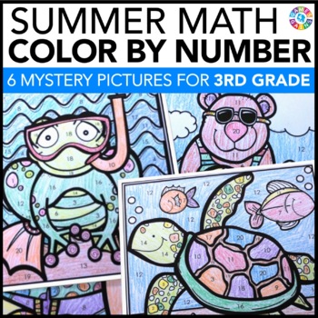 Preview of 3rd Grade Fun End of the School Year Math Review Activity Summer Coloring Page