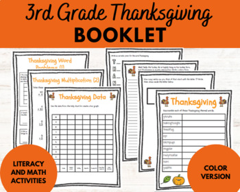Preview of 3rd Grade English and Math Thanksgiving Activity Pack