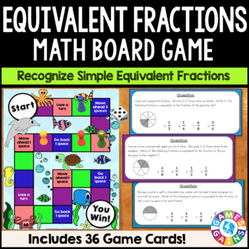 Preview of 3rd Grade Find Equivalent Fractions Game & Task Cards Activity w/ Word Problems