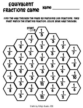 equivalent fractions game worksheets by ashley s goodies tpt