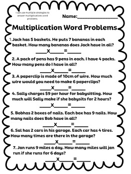 Preview of 3rd Grade One Step Multiplication Word Problems